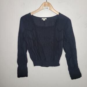 Ultra Pink Top Size Medium Boho Cottagecore Embroidered Peasant Blouse Black